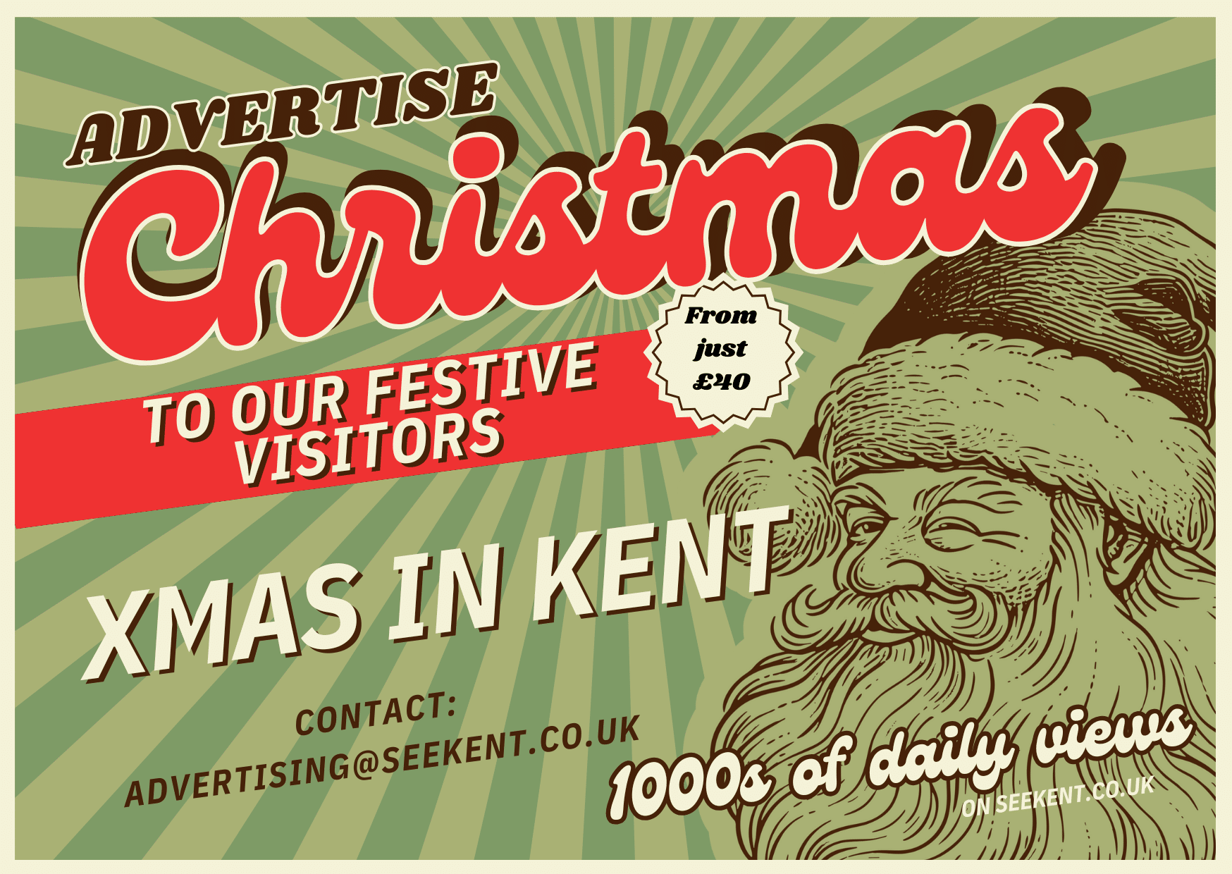 Sketch of a Santa smiling with details of advertising on the website www.seekent.co.uk