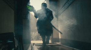 Huge figure carrying a torch-like object for new film releases for cinemas in Kent and the movie The Toxic Avenger from Signature Releasing