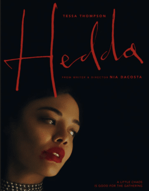 Film poster of a woman's face with bright red lipstick and the films name in red. For new film releases for cinemas in Kent and Hedda from MetFilm