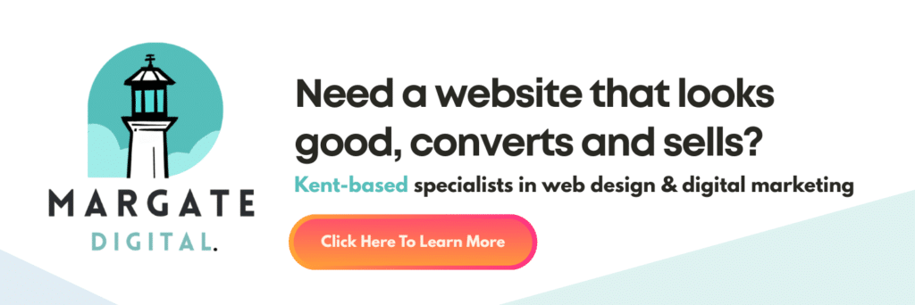 Logo with lighthouse and call for action for those that need a website for Margate Digital 